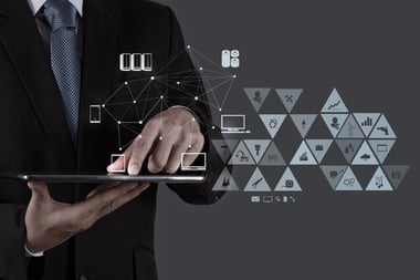 businessman working with new modern computer show social network structure